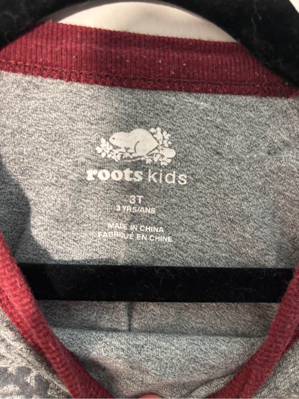 Roots Kids Raglan Long Sleeve Logo Tee Gray & Burgundy - Picture 3 of 3